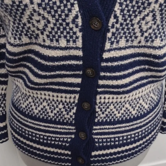 Madewell 100%Merino Wool Navy and Cream Striped Cardigan, Farm, Vacation, Y2K - Picture 4 of 12